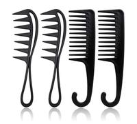 GNALIA 4 Piezas Peine De Dientes Anchos,Peine De Carbono Antiestático, Peines De Peluqueria Profesional, Para Pelo Largo Mojado O Rizado(Negro)