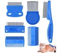 GNALIA Antipulgas Gatos, 6 Piezas Peine Anti Pulga Perros Y Gatos, Doble Cara Dientes Finos, Color Azul Tamaño Estándar