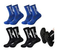GNALIA Calcetines Antideslizantes Futbol 4 Pares, 2 Azul Real Y 2 Negro Talla 33-39, Para Niños Deportivos