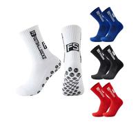 GNALIA Calcetines Antideslizantes Futbol 4 Pares, Colores Blanco Negro Azul Real Rojo Talla 33-39, Para Niños Deportivos
