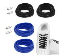 GNALIA Cordones Zapatillas, 2 Pares 4 Unidades, Elásticos Planos Cierre Rápido Metálico, Negro Azul Marino, Talla Única, Sistema Agarre Fuerte Comodidad