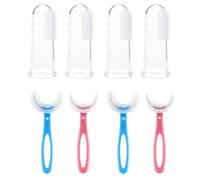 GNALIA Minismile Cepillo Niños 8 Piezas, 4 U-Shaped + 4 Dedales, Silicona Grado Alimenticio 360°, Color Azul Y Rosa, Cabezal 4.5Cm Para Niños 6-12 Años