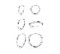 GNALIA Piercing Nariz Aros Pequeños Acero Quirúrgico, Pendientes Huggie Para Cartílago Lóbulo Daith Helix, Color Plata, Tamaños 8Mm 10Mm 12Mm, 3 Pares