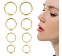 GNALIA Piercing Nariz Oro 8 Unidades Aros Clicker 18G Acero Quirúrgico 316L, Para Septum Cartílago Labio Hélice Tragus, Tamaños 8Mm/10Mm/12Mm/14Mm