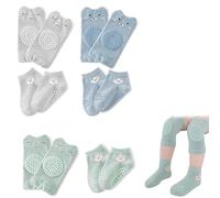 GNALIA Rodilleras Bebe Gateo 3 Pares De Rodilleras Y 3 Pares De Calcetines Para 0-12 Meses, Antideslizantes Con Puntos De Goma, Almohadillas Para Gatear