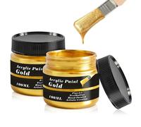Gnaxyzthor 2 Piezas Pintura Acrílica Dorada Metálica, Pintura Acrilica Oro, 100 ml Acrilico,Ideal para Diseño Artístico y Manualidades, Incluye Materiales de Lienzo, Madera, Arcilla, Tela y Vidrio