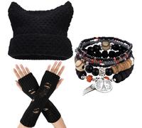 GNAYOAHLI Therian Gear Y2K Ropa, Ropa Grunge - Gorro EMO, Guantes sin Dedos, Cinco Pulseras Fairycore, Negro -, Talla única
