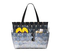 Gnbmvcc Blue Hexagons And Diamonds - Bolso de playa de gran tamaño para mujer, con cremallera, para viajes, compras, viajes, piscina