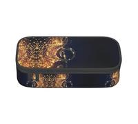 Gnbmvcc Bolsa de almacenamiento multifuncional de notas musicales doradas con estrella brillante caída. Puede almacenar artículos de papelería, cosméticos, suministros de oficina.