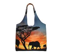 Gnbmvcc Bolsa de lona con un solo hombro, diseño de elefante africano, bolso de mano respetuoso con el medio ambiente que se puede reutilizar, súper duradero y lavable.