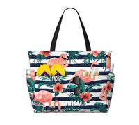 Gnbmvcc Flamingo Bird - Bolso de playa de gran tamaño para mujer, con cremallera, para viajes, compras, viajes, piscina
