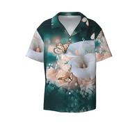 Gnbmvcc Flower and Butterfly - Camisa de manga corta para hombre, cuello cuba, manga corta para vacaciones y ocio, fiesta en la playa., Negro, S