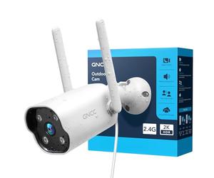 GNCC 2K Cámara Vigilancia WiFi Exterior Fija, Solo WiFi a 2,4 GHz, IP65, Detección e Movimiento, Sirena, Audio Bidireccional, Cable de 3m, Se Requiere Suscripción a la Nube, Enchufe