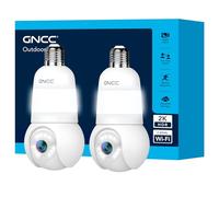 GNCC 2PCS Cámara Bombilla Vigilancia WiFi Interior/Exterior, 355° PTZ Cámara Bombilla E26/E27, 2K Visión Nocturna en Color, AI Detección, Compatible Alexa, Suscripción a la Nube/SD Card, 2.4Ghz WiFi