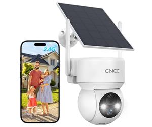 GNCC Camara Vigilancia WiFi Exterior Solar con Bateria Sin Cables, 360° PTZ