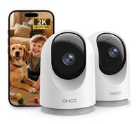 GNCC Cámara Vigilancia WiFi Interior 2K 3MP 2.4/5GHz Visión Nocturna 2 Pack | Monitor Bebés y Mascotas, SD/Cloud, 360°PTZ, Detección Movimiento e IA, Audio Bidireccional, Modo Privado, Alarma, Alexa
