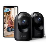 GNCC Cámara Vigilancia WiFi Interior 2K 3MP 2.4/5GHz Visión Nocturna 2 Pack | Negro, Monitor Bebés y Mascotas, SD/Cloud, 360°, Detección Movimiento e IA, Audio Bidireccional, Modo Privado, Alarma
