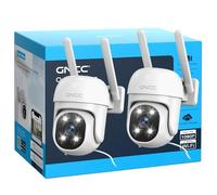 GNCC GK2 Pack 2 Camaras Vigilancia WiFi Exterior 1080P, 360° PTZ, Solo WiFi de 2,4 GHz, Seguimiento de Movimiento, Servicios Opcionales en la Nube, Sirena, IP65, Enchufe
