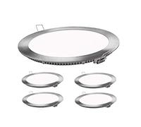 Gnetic Glass Placa LED de Techo 20W 2000 Lúmenes, Redondo Φ220mm Empotrado SuperSlim Foco Downlight de Techo Panel LED (PACK 5) Marco Plata Luz Neutra 4000k