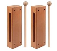 GNIEMCKIN Bloque de ritmo de madera maciza, juego de 2, bloque de ritmo de madera maciza, instrumento de percusión musical perfecto para clases de ritmo con 2 mazos de madera maciza