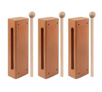 GNIEMCKIN Bloque de ritmo de madera maciza, juego de 3, bloque de ritmo de madera maciza, instrumento de percusión musical perfecto para clases de ritmo con 3 mazos de madera maciza