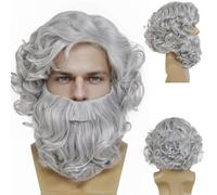 GNIMEGIL Conjuntos de barba y peluca Wizard peluca corta y rizada de anciano gris, accesorios de disfraz, traje de cosplay de Zeus, gris, para hombre y mujer, carnaval y fiestas navideñas