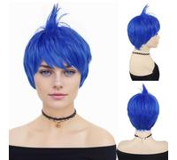 GNIMEGIL Joy Pelucas para mujer, pelo corto azul, peluca de cosplay de anime, peluca sintética para fiesta temática de Halloween