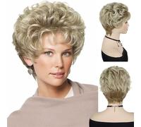 GNIMEGIL Karen pelucas rubias rizadas para mujer, de pelo natural, pelucas cortas con rizos para personas mayores, con flequillo, sintéticas, estilo princesa Diana, Blanche, regalos para mamás