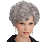 GNIMEGIL Peluca corta pixie-cut gris con flequillo mayores disfraz de abuela Navidad Halloween Cosplay fibra sintética