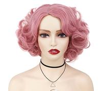 GNIMEGIL Peluca corta y rizada de color rosa de para mujeres blancas.peinado corto, ondulado y con grandes rizos.pelo de fibra sintética.disfraz para fiestas de disfraces y de drag queens