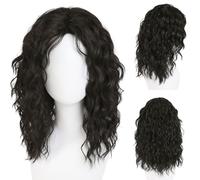 GNIMEGIL Peluca de 50,8 cm de longitud al hombro para hombre, peluca marrón oscuro, peluca de los años 70 y 80, disfraz de Halloween para hombres, festivales de música, pelo sintético