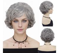 GNIMEGIL Peluca de los años 60,peluca corta y rizada en tonos grises degradados para mujer,peluca sintética de anciana,regalo para la abuela,pelucas para Halloween,abuelita,personas mayores,madre