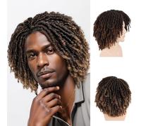 GNIMEGIL Peluca de rastas de color marrón degradado para hombre, longitud media, estilo afro, peluca con flequillo en pelo sintético T1B/30, peluca trenzada de 14 pulgadas