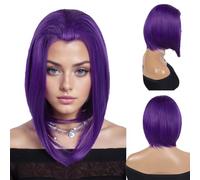 GNIMEGIL Peluca morada para cosplay, corte bob corto y pelo liso pelucas de Halloween para mujer