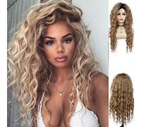 GNIMEGIL Peluca natural larga y rizada para mujer, peluca de cabello sintético de color marrón claro, pelucas degradadas para niñas, carnaval, fiesta, cosplay, Halloween, disfraz de onda de agua