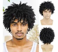 GNIMEGIL Peluca negra con rastas cortas trenzadas, rastas falsas, para hombres y hombres, pelo sintético afro natural, peluca de trenza corta, pelucas de pelo sintético para niño, estilo casual