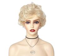 GNIMEGIL Peluca rubia dorada más clara mayores corta rizada Cosplay Halloween disfraz de abuela fibra sintética