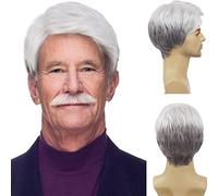 GNIMEGIL Pelucas cortas blancas para hombre peluca Ombre Silver Blanche,pelucas para hombre, disfraces de Halloween,pelucas para hombres mayores,estilo Kenny Rogers,fibra sintética