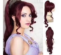 GNIMEGIL Pelucas cortas de color rojo vino para mujer con cola de caballo de 27 pulgadas de largo en color borgoña profundo con flequillo, accesorio de pelo de moda, pelucas Megara con extensiones de