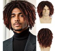 GNIMEGIL Pelucas cortas de rastas sintéticas para hombre de de rastas con degradado en castaño rojizo, trenzada a ganchillo,afroamericanas, estilo afro, pelo sintético, disfraz de rockero cosplay