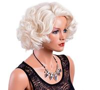 GNIMEGIL Pelucas cortas,voluminosas,rizadas y onduladas con capas de para muje,pelucas para cosplay,sintético,pelucas rubio platino para Halloween rubio platino pendientes de botón guantes blancos
