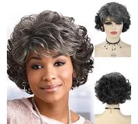 GNIMEGIL Pelucas cortas y rizadas en color gris para mujer. Pelucas completas sintéticas suaves para sustituir el cabello canoso ideales para el día a día y para fiestas.para mamás, personas mayores