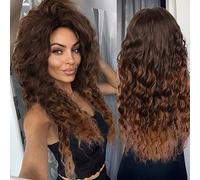 GNIMEGIL Pelucas de color marrón natural peluca larga rizada y ondulada para mujer, con ondas sueltas y capas, peluca sintética resistente al calor, pelucas de Halloween para el día a día