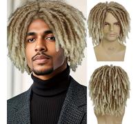 GNIMEGIL Pelucas de rastas sintéticas para hombre, de longitud media, con trenzas «colly», para chicos, con rastas postizas, peluca con efecto ombré rubio