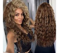GNIMEGIL Pelucas largas y onduladas para mujer: peluca rizada en tonos marrón y rubio,ombré,raya suelta,ondas y línea de cabello esponjosa,sintética de aspecto natural,día a día,fiestas,Halloween