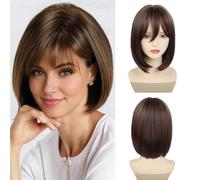 GNIMEGIL Pelucas marrones para mujer, peluca corta estilo Bob con flequillo, estilo de ciervo, anime, cosplay, disfraz para mujer, juego de rol, uso diario