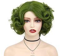 GNIMEGIL Pelucas sintéticas cortas de color verde oliva, rizadas, onduladas, para mujer, anime, cosplay, fiesta, disfraz