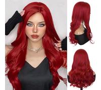 GNIMEGIL Preciosa peluca larga y rizada de 58 cm en rojo vivo,peluca de cosplay de Poison Ivy y Ariel con flequillo,pelucas sintéticas con ondas naturales para mujer,ideal para disfraces de Halloween