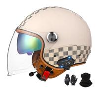 GNIUBBDB Casco Jet con Bluetooth, Casco de Motocicleta, certificación ECE, Casco de Cuero, Casco de Scooter, Casco Jet para Adultos, Hombres y Mujeres con Visera Solar Doble A-1,L (57-59 cm)