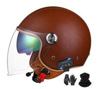 GNIUBBDB Casco Jet con Bluetooth, Casco de Motocicleta, certificación ECE, Casco de Cuero, Casco de Scooter, Casco Jet para Adultos, Hombres y Mujeres con Visera Solar Doble E-1,L (57-59 cm)